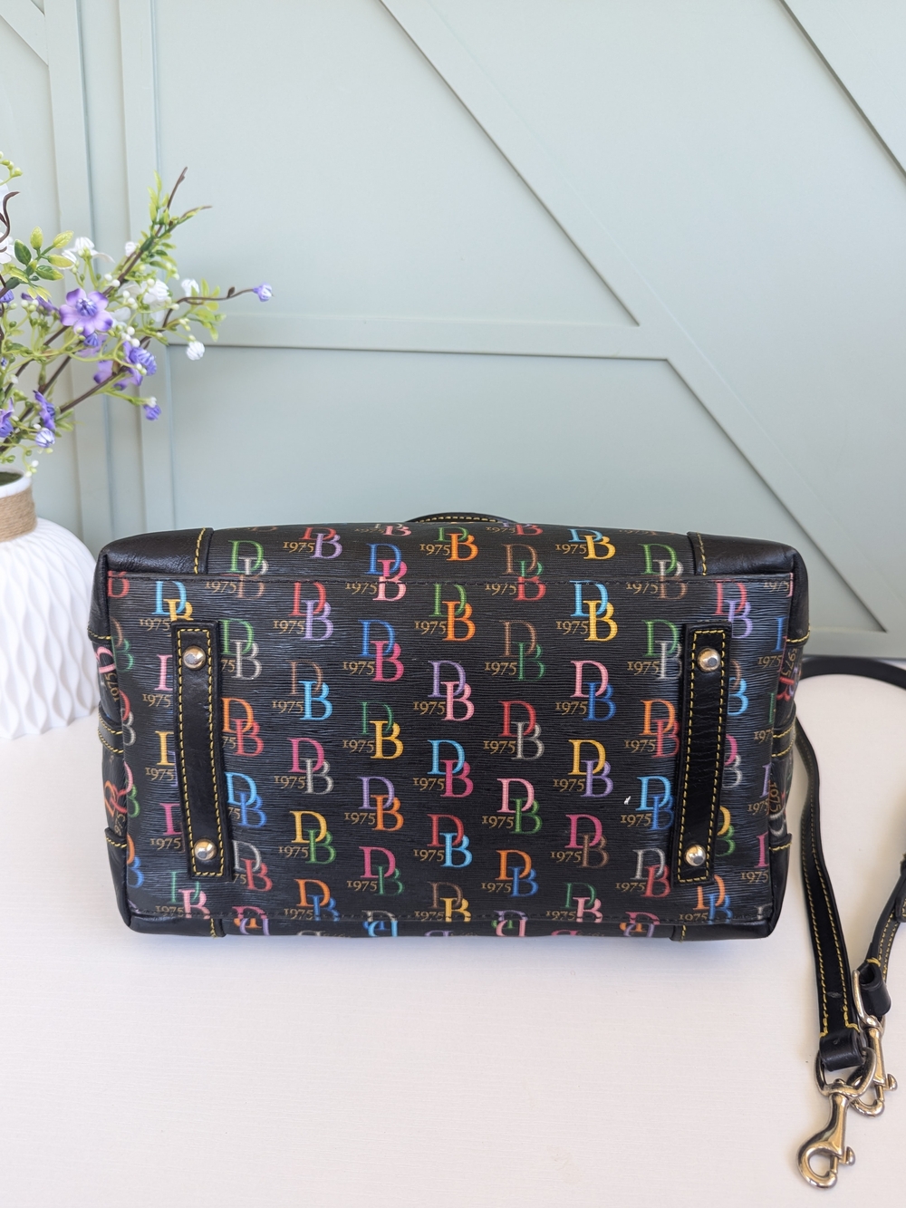 Dooney & Bourke Black Multicolor Logo Satchel - Picture 8 of 14